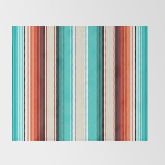 Navajo White, Turquoise and Burnt Orange Southwest Serape Blanket Stripes Throw Blanket Gallery Image 2