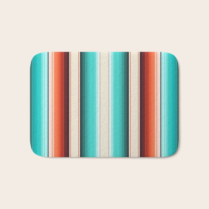 Navajo White, Turquoise and Burnt Orange Southwest Serape Blanket Stripes Bath Mat Gallery Image 1