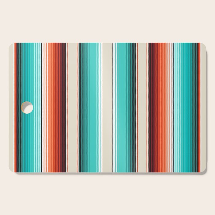Navajo White, Turquoise and Burnt Orange Southwest Serape Blanket Stripes Cutting Board Gallery Image 1