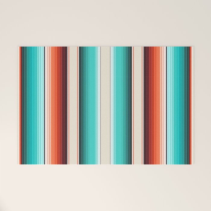 Navajo White, Turquoise and Burnt Orange Southwest Serape Blanket Stripes Welcome Mat Gallery Image 1