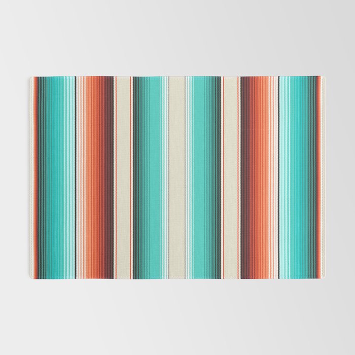 Navajo White, Turquoise and Burnt Orange Southwest Serape Blanket Stripes Rug Gallery Image 2