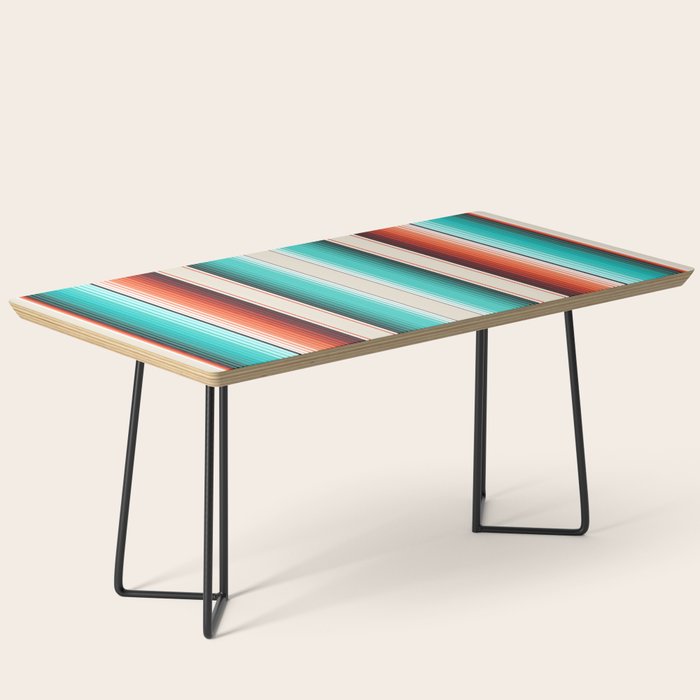 Navajo White, Turquoise and Burnt Orange Southwest Serape Blanket Stripes Coffee Table Gallery Image 1