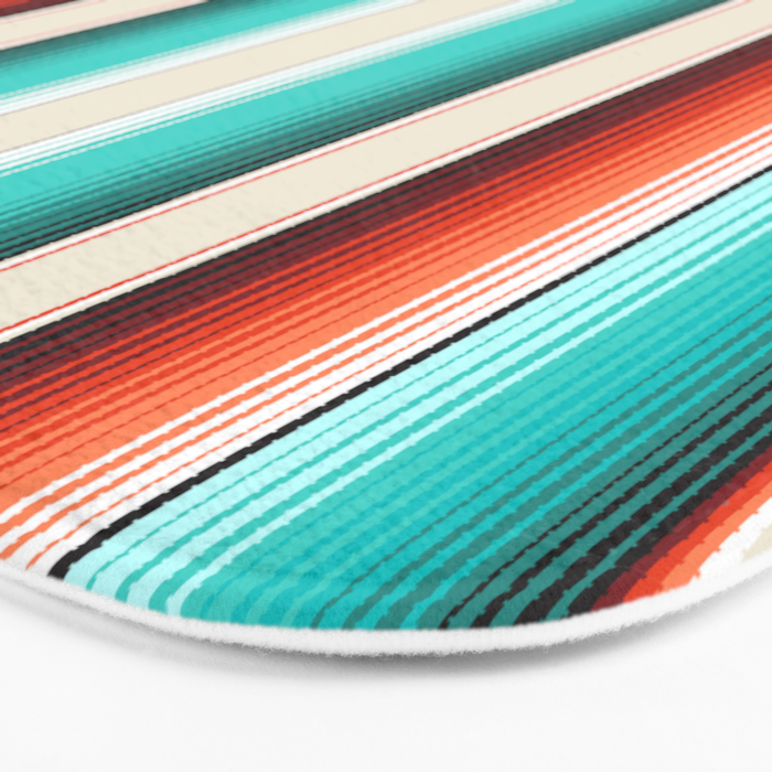 Navajo White, Turquoise and Burnt Orange Southwest Serape Blanket Stripes Bath Mat Gallery Image 3