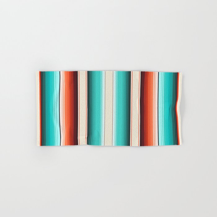 Navajo White, Turquoise and Burnt Orange Southwest Serape Blanket Stripes Bath Towel Gallery Image 1