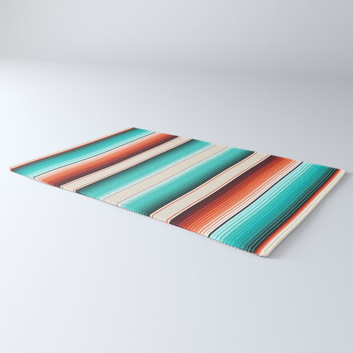 Navajo White, Turquoise and Burnt Orange Southwest Serape Blanket Stripes Rug Gallery Image 3