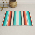 Navajo White, Turquoise and Burnt Orange Southwest Serape Blanket Stripes Rug Gallery Image 1