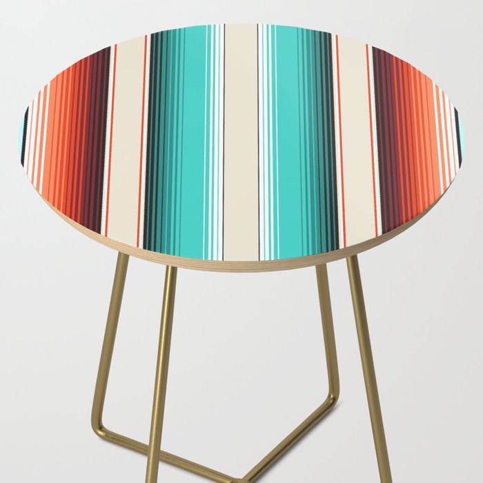 Navajo White, Turquoise and Burnt Orange Southwest Serape Blanket Stripes Side Table Gallery Image 2