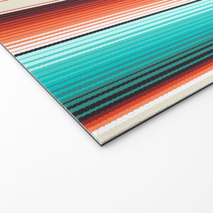 Navajo White, Turquoise and Burnt Orange Southwest Serape Blanket Stripes Welcome Mat Gallery Image 2