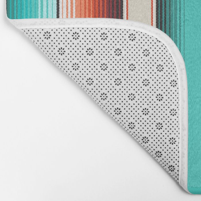 Navajo White, Turquoise and Burnt Orange Southwest Serape Blanket Stripes Bath Mat Gallery Image 2