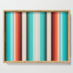 Navajo White, Turquoise and Burnt Orange Southwest Serape Blanket Stripes Serving Tray Gallery Image 1