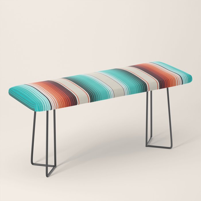 Navajo White, Turquoise and Burnt Orange Southwest Serape Blanket Stripes Bench Gallery Image 1