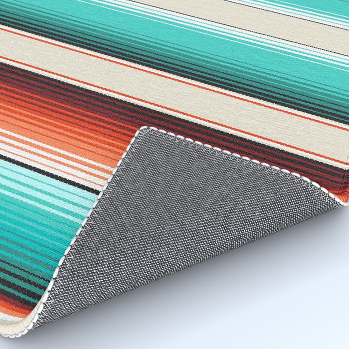 Navajo White, Turquoise and Burnt Orange Southwest Serape Blanket Stripes Rug Gallery Image 4