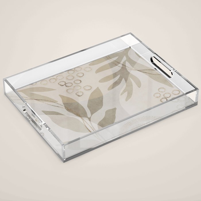 Natural Flow And Glamour Leave Shapes Bohemian Balance Acrylic Tray Gallery Image 1