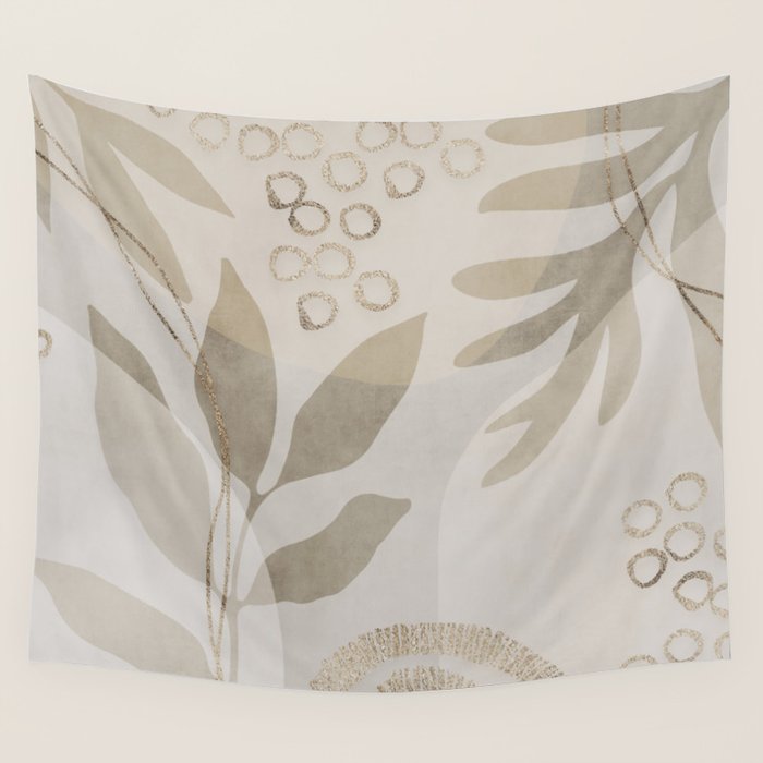 Natural Flow And Glamour Leave Shapes Bohemian Balance Wall Tapestry Gallery Image 1