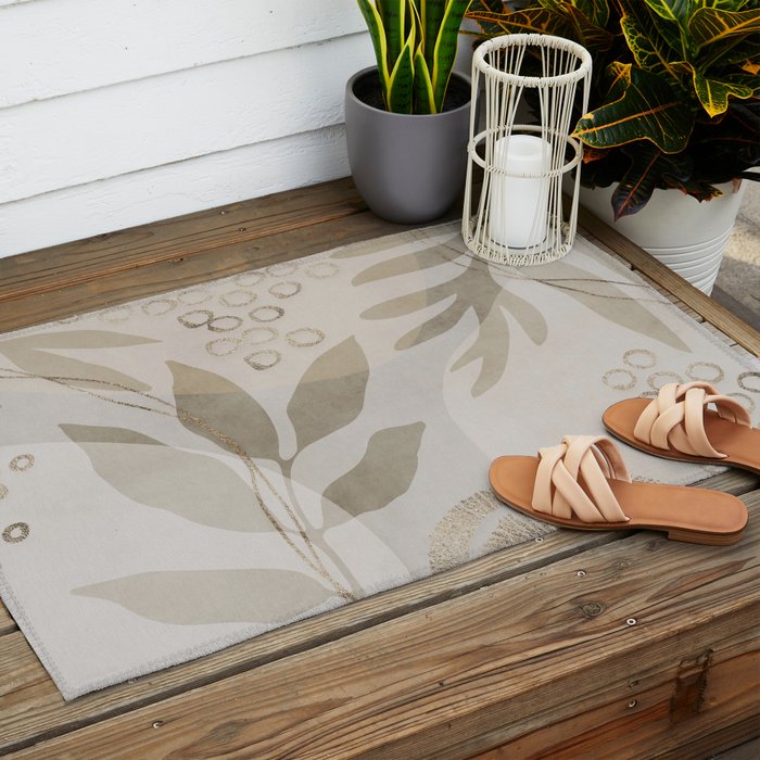 Natural Flow And Glamour Leave Shapes Bohemian Balance Outdoor Rug Gallery Image 2