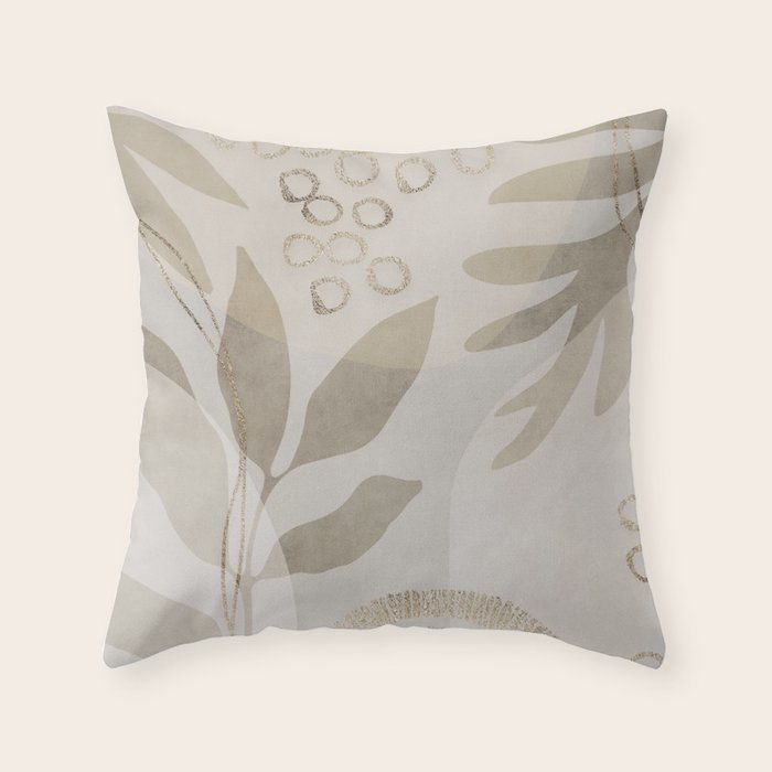 Natural Flow And Glamour Leave Shapes Bohemian Balance Throw Pillow Gallery Image 1