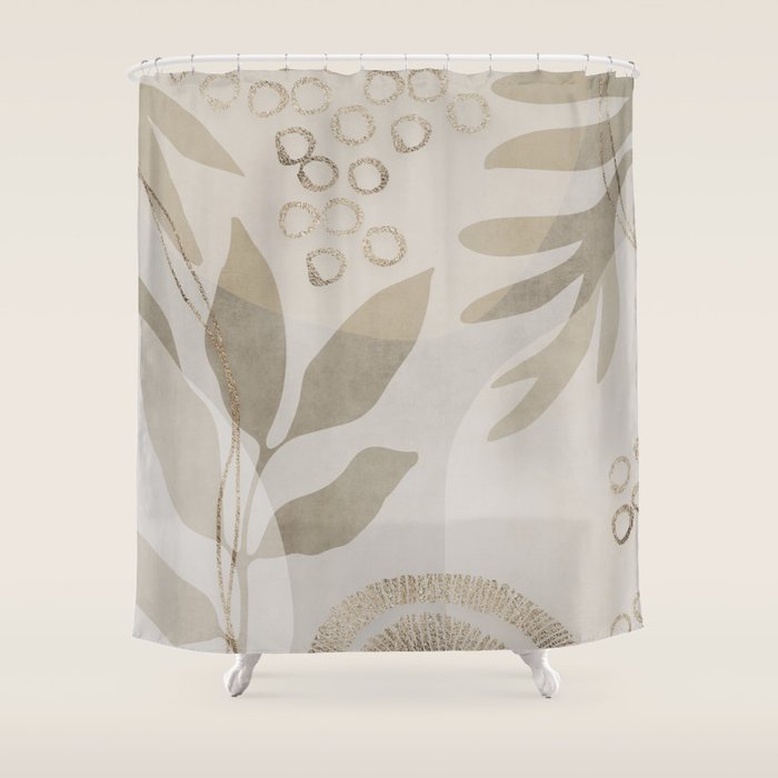 Natural Flow And Glamour Leave Shapes Bohemian Balance Shower Curtain Gallery Image 1