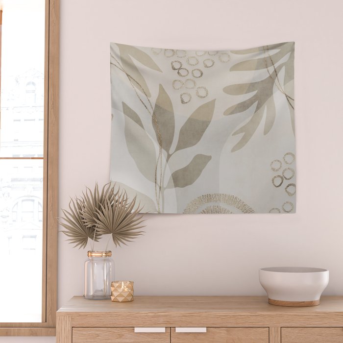 Natural Flow And Glamour Leave Shapes Bohemian Balance Wall Tapestry Gallery Image 2
