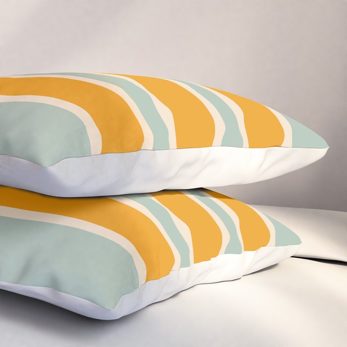 70s Style Mint Orange White Retro Stripes Pomona Pillow Sham Gallery Image 3