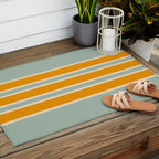 70s Style Mint Orange White Retro Stripes Pomona Outdoor Rug Gallery Image 2