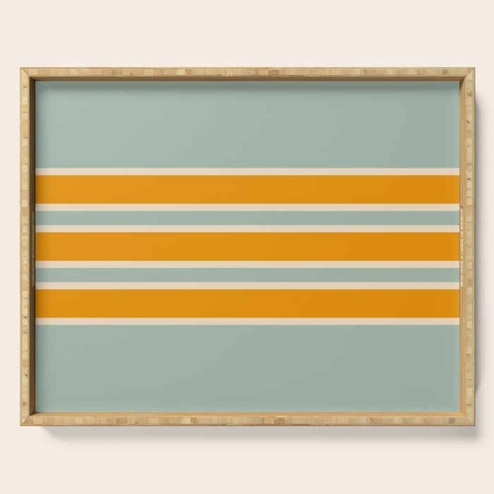 70s Style Mint Orange White Retro Stripes Pomona Serving Tray Gallery Image 1