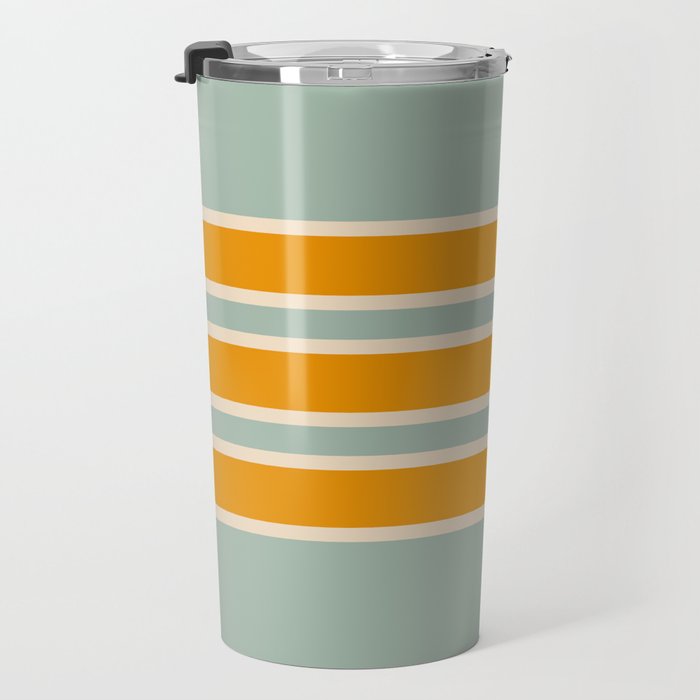 70s Style Mint Orange White Retro Stripes Pomona Travel Mug Gallery Image 3