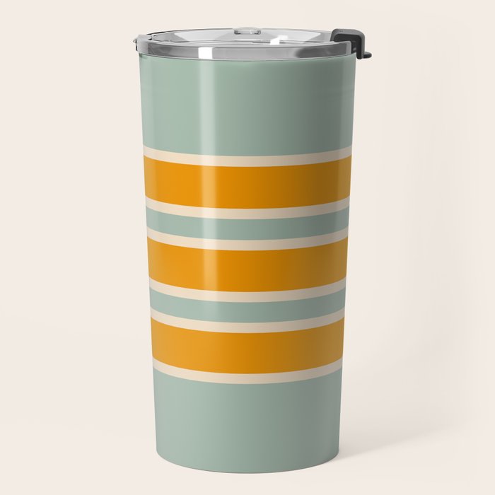 70s Style Mint Orange White Retro Stripes Pomona Travel Mug Gallery Image 2