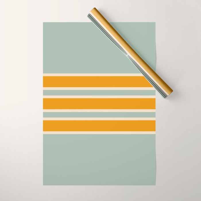 70s Style Mint Orange White Retro Stripes Pomona Wrapping Paper Gallery Image 1