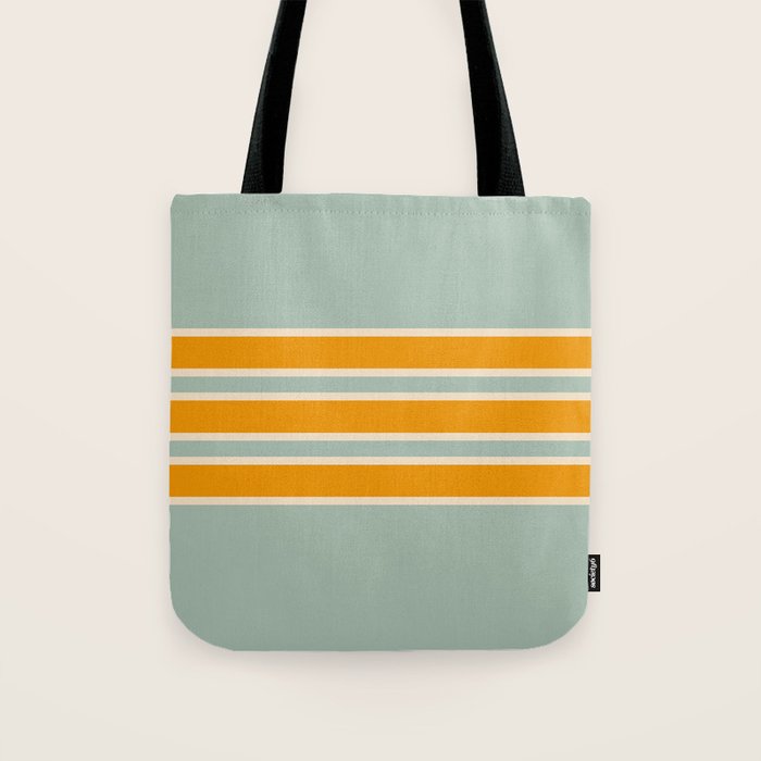 70s Style Mint Orange White Retro Stripes Pomona Tote Bag Gallery Image 1