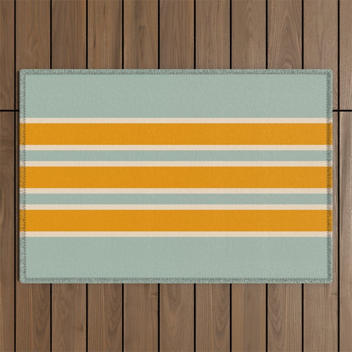 70s Style Mint Orange White Retro Stripes Pomona Outdoor Rug Gallery Image 1