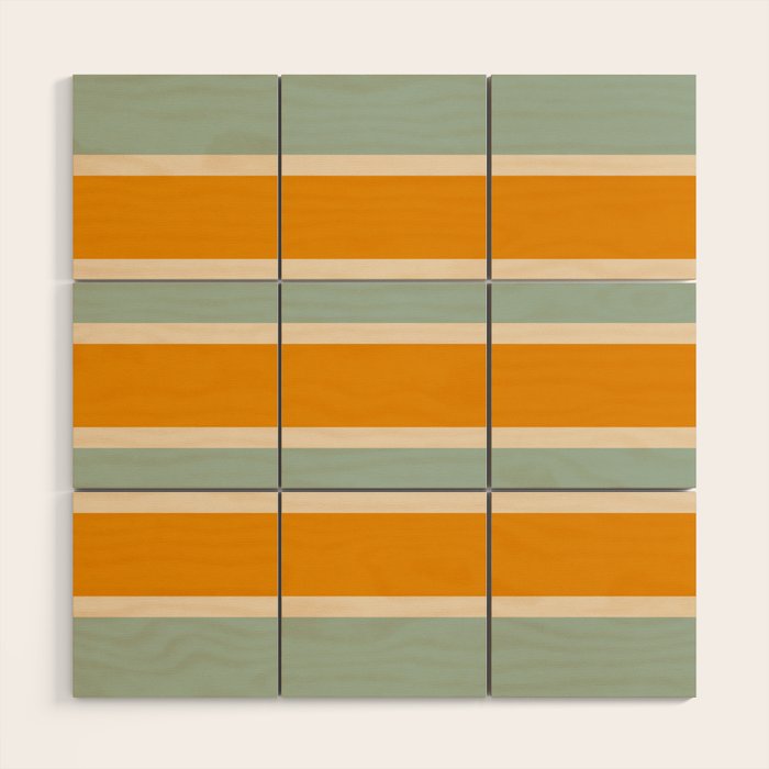 70s Style Mint Orange White Retro Stripes Pomona Wood Wall Art Gallery Image 1
