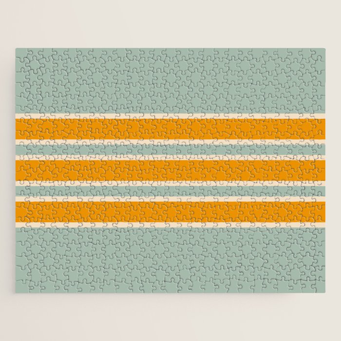70s Style Mint Orange White Retro Stripes Pomona Jigsaw Puzzle Gallery Image 1