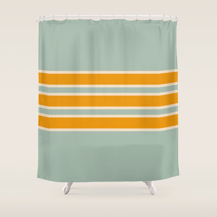 70s Style Mint Orange White Retro Stripes Pomona Shower Curtain Gallery Image 1