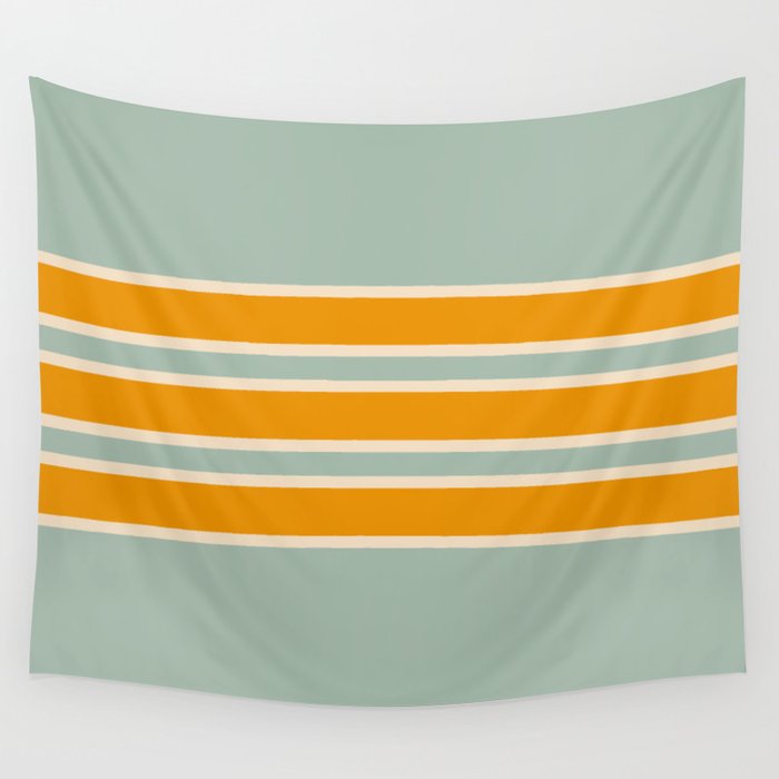 70s Style Mint Orange White Retro Stripes Pomona Wall Tapestry Gallery Image 1