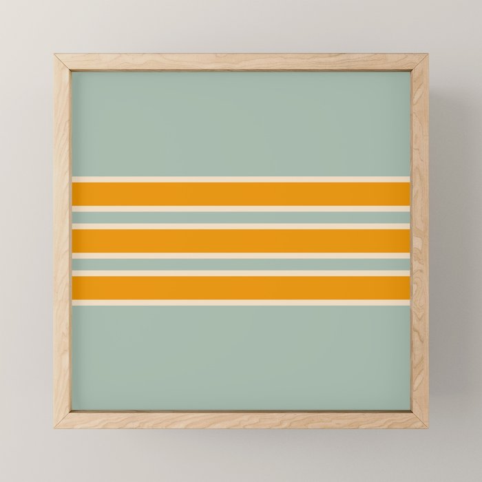 70s Style Mint Orange White Retro Stripes Pomona Mini Art Print Gallery Image 1
