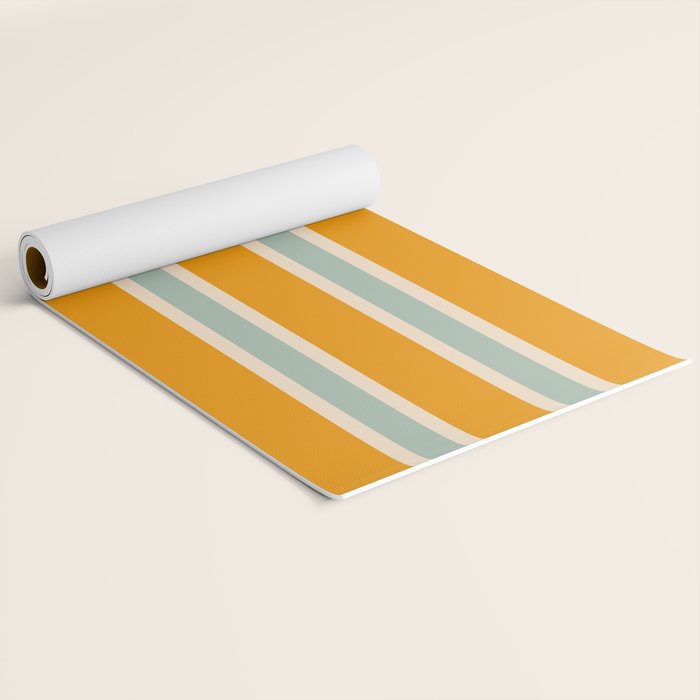70s Style Mint Orange White Retro Stripes Pomona Yoga Mat Gallery Image 2