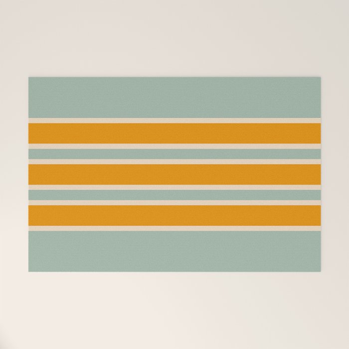 70s Style Mint Orange White Retro Stripes Pomona Welcome Mat Gallery Image 1