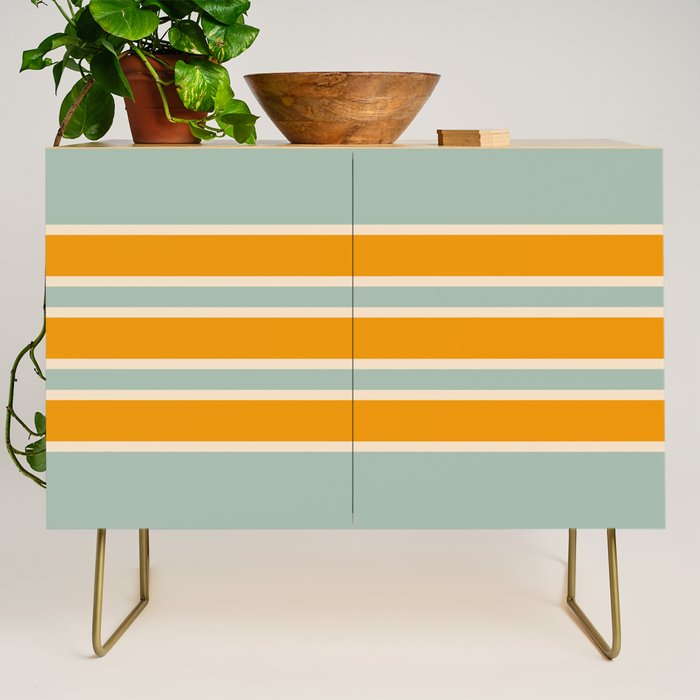 70s Style Mint Orange White Retro Stripes Pomona Credenza Gallery Image 1