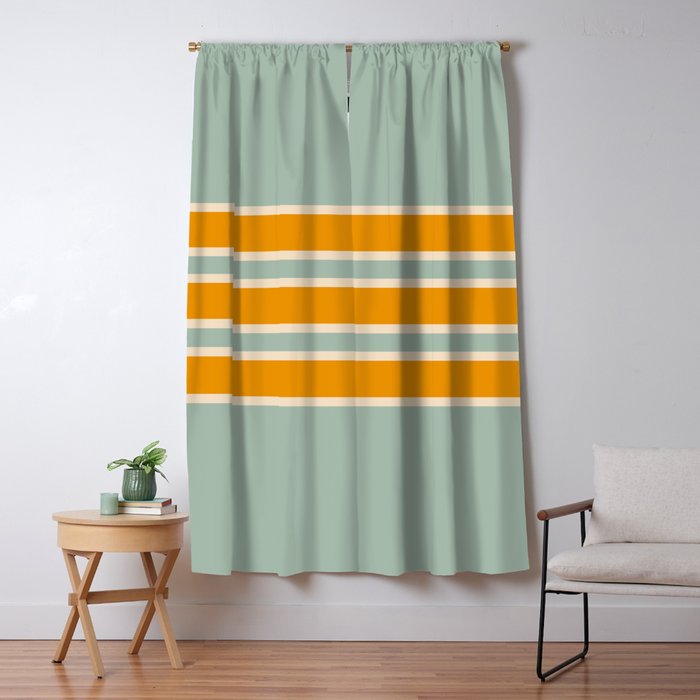70s Style Mint Orange White Retro Stripes Pomona Window Curtain Gallery Image 5