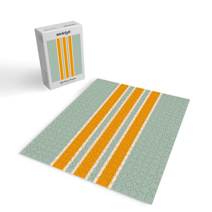 70s Style Mint Orange White Retro Stripes Pomona Jigsaw Puzzle Gallery Image 2