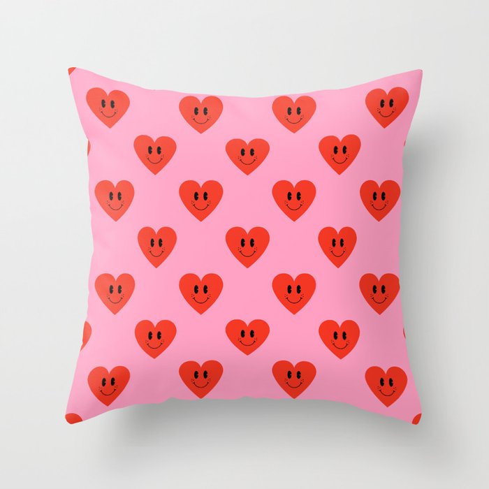 Funny retro love heart cartoon pattern Throw Pillow Gallery Image 6