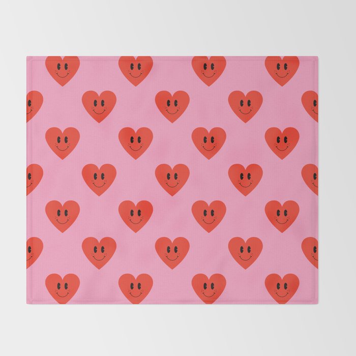Funny retro love heart cartoon pattern Throw Blanket Gallery Image 2