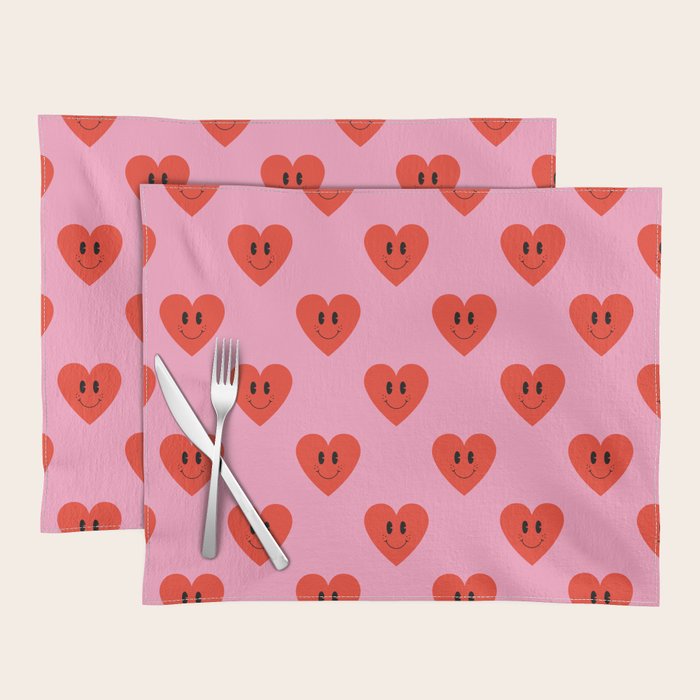 Funny retro love heart cartoon pattern Placemat Gallery Image 1