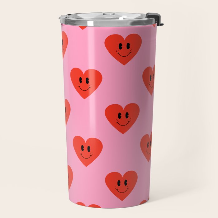 Funny retro love heart cartoon pattern Travel Mug Gallery Image 2