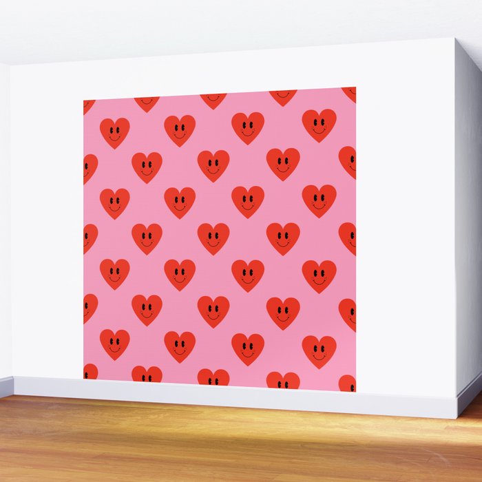 Funny retro love heart cartoon pattern Wall Mural Gallery Image 2