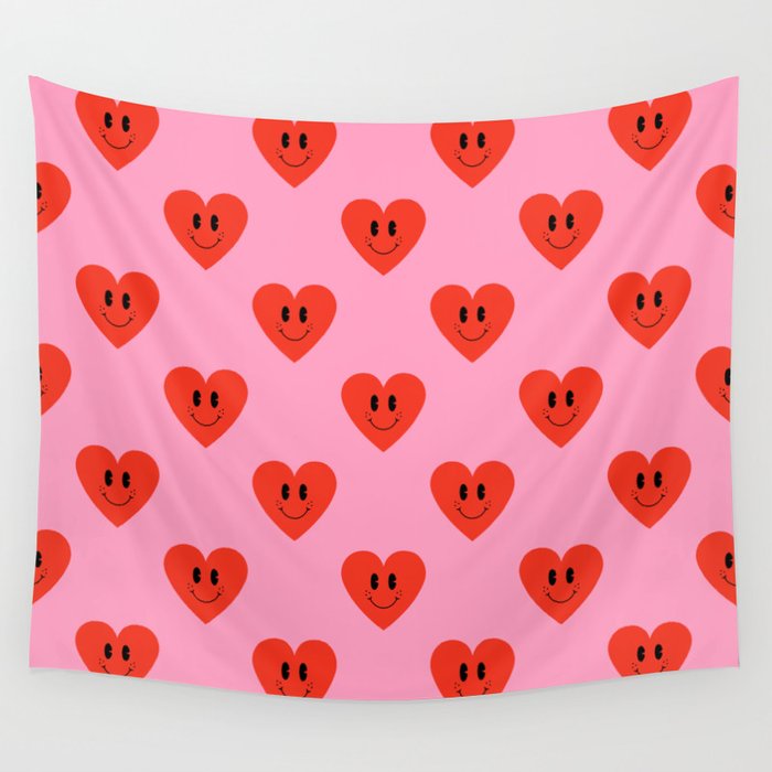 Funny retro love heart cartoon pattern Wall Tapestry Gallery Image 4