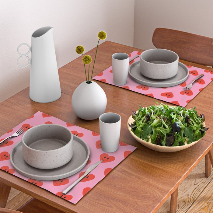 Funny retro love heart cartoon pattern Placemat Gallery Image 2