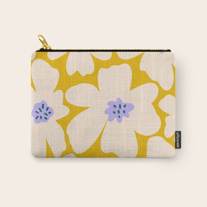 Retro Daisy - yellow, white and purple  Carry All Pouch Gallery Image 1