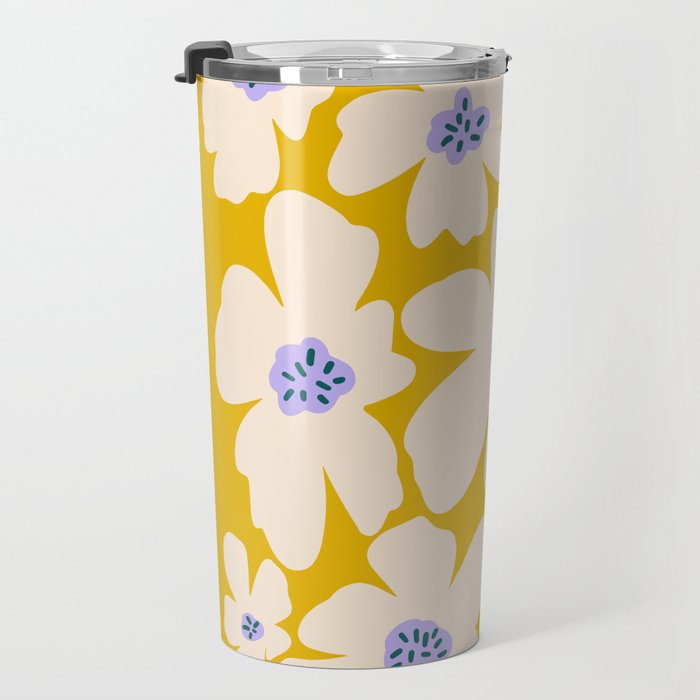 Retro Daisy - yellow, white and purple  Travel Mug Gallery Image 3