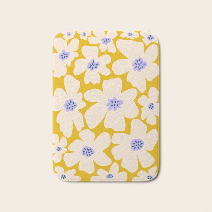 Retro Daisy - yellow, white and purple  Bath Mat Gallery Image 1
